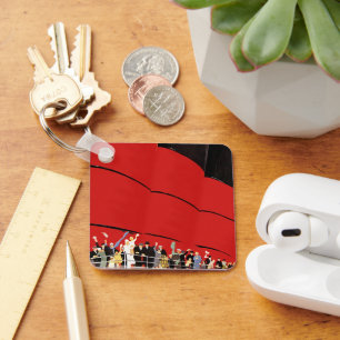 Vintage Cruise Ship Passengers Waving Goodbye Key Ring