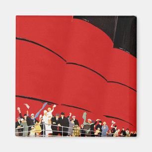 Vintage Cruise Ship Passengers Waving Goodbye Magnet