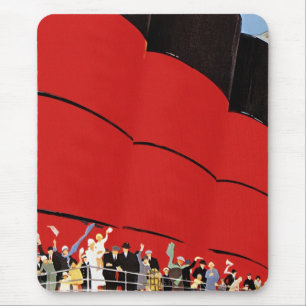 Vintage Cruise Ship Passengers Waving Goodbye Mouse Pad