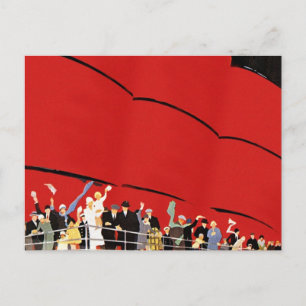 Vintage Cruise Ship Passengers Waving Goodbye Postcard