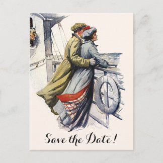 Vintage Cruise Ship Romance, Wedding Save the Date Announcement Postcard