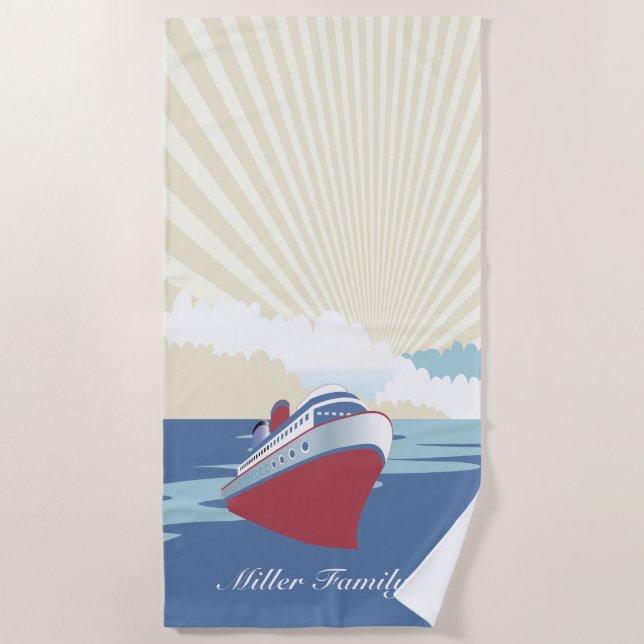 Vintage cruise ship with custom name beach towel (Front)