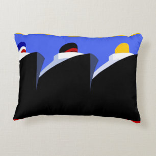 Vintage Cruise Ships Art Deco Poster Decorative Cushion