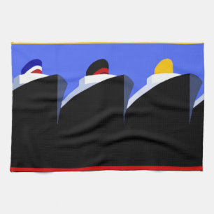 Vintage Cruise Ships Art Deco Poster Tea Towel