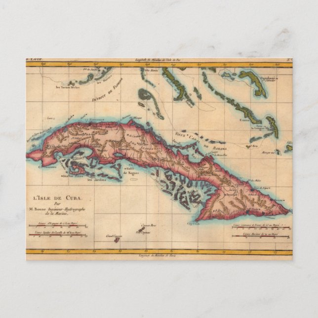 Vintage Cuba Island Map Old Travel Postcard (Front)