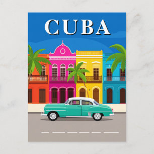 Vintage Cuba Travel Classic Car Postcard