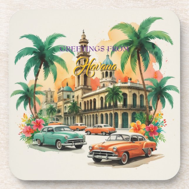 Vintage Cuba Travel - Greetings From Havana Coaster (Front)