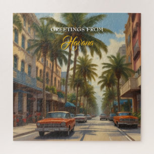 Vintage Cuba Travel - Greetings From Havana Jigsaw Puzzle
