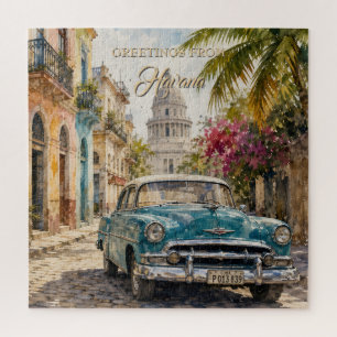 Vintage Cuba Travel - Greetings From Havana Jigsaw Puzzle