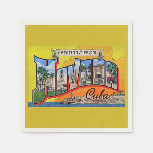 Vintage Cuba Travel - Greetings From Havana Napkin (Front)