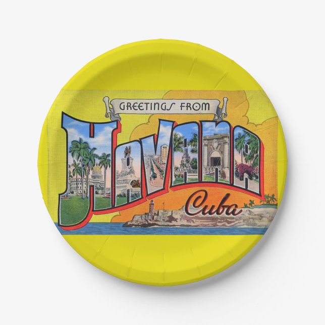 Vintage Cuba Travel - Greetings From Havana Paper Plate (Front)