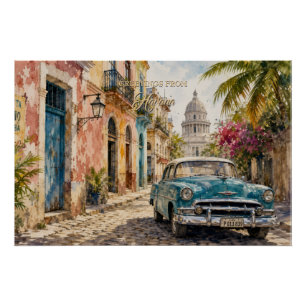 Vintage Cuba Travel - Greetings From Havana Poster