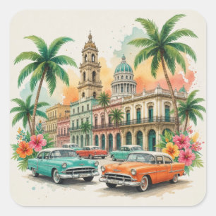 Vintage Cuba Travel - Greetings From Havana Square Sticker