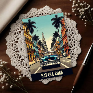 Vintage Cuba Travel Poster with Classic Cars  Postcard