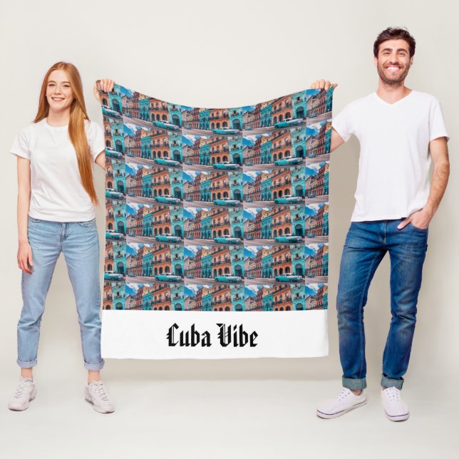 Vintage Cuba Vibe Personalised Fleece Blanket (In Situ)