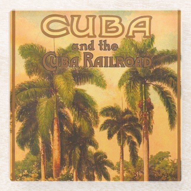 Vintage Cuban Travel - Cuba Railroad Lithograph Glass Coaster (Front)