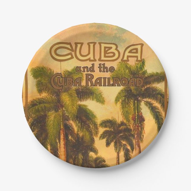 Vintage Cuban Travel - Cuba Railroad Paper Plate (Front)