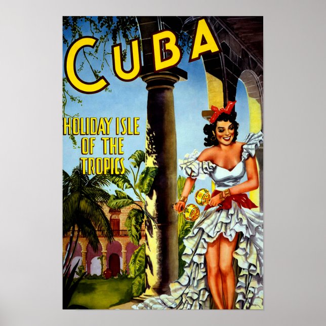 Vintage Cuban Travel Poster - Holiday Isle Tropics (Front)