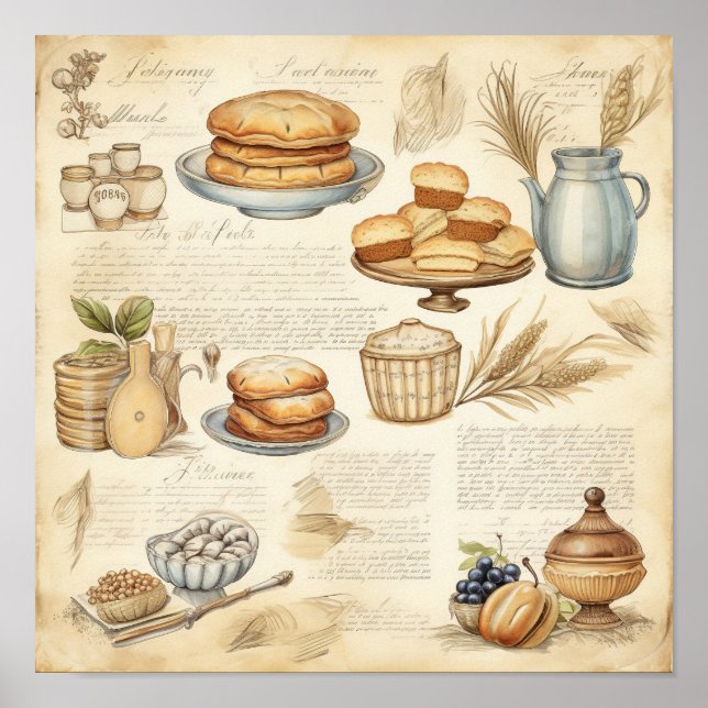 Vintage Culinary Delights Pattern Poster (Front)