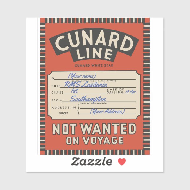 Vintage Cunard Line label (Customisable) (Sheet)