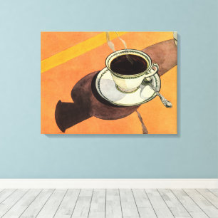 Vintage Cup of Coffee, Saucer, Spoon, Retro Diner Canvas Print