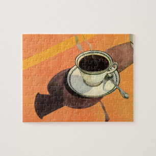 Vintage Cup of Coffee, Saucer, Spoon, Retro Diner Jigsaw Puzzle
