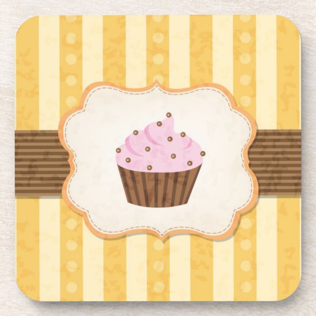 Vintage Cupcake Background Coaster (Front)