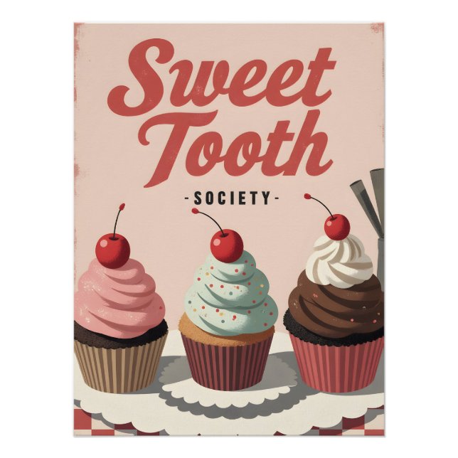 Vintage Cupcake Poster – Retro Bakery Wall Art (Front)