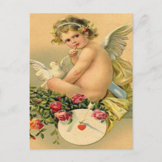 Vintage, Cupid Angel, Dove and Roses Postcard