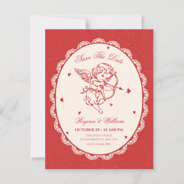 Vintage cupid angel wedding save the date (Front)