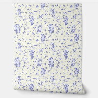 Vintage Cupid Angels Floral Baby Blue Toile