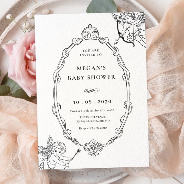 Vintage cupid baroque frame art baby shower invitation (Creator Uploaded)