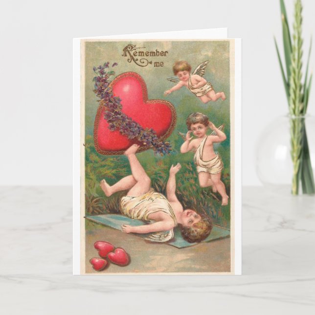 Vintage Cupid Cherub Red Hearts Valentine Postcard (Front)