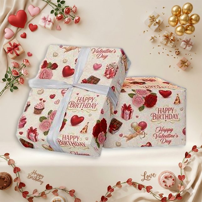 Vintage Cupid Floral Birthday Valentine Wrapping Paper (Creator Uploaded)