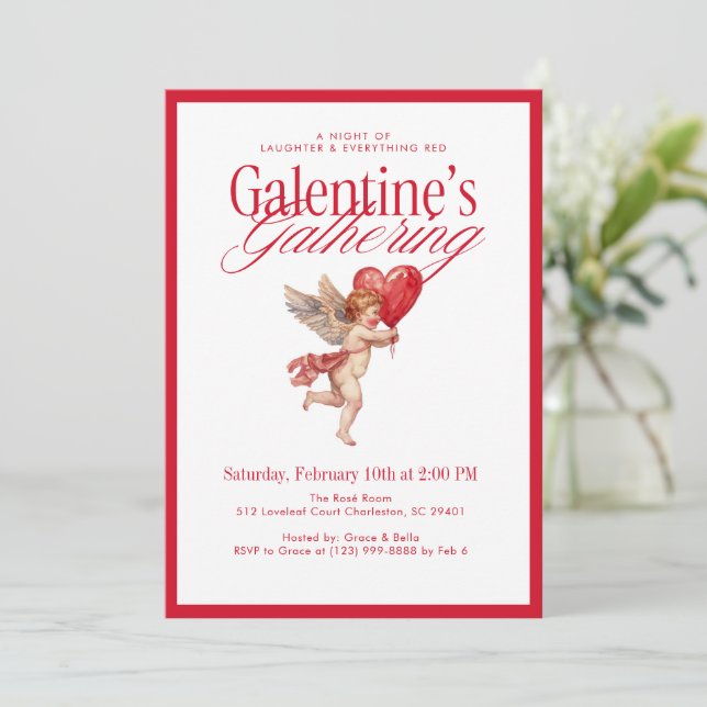 Vintage Cupid Galentine’s Gathering Party Invitation (Standing Front)