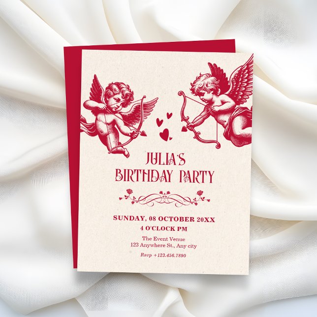 Vintage cupid love birthday invitation (Creator Uploaded)