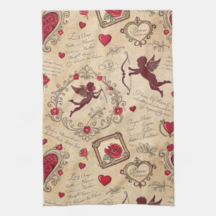 Vintage Cupid Love Victorian Valentine Art Tea Towel