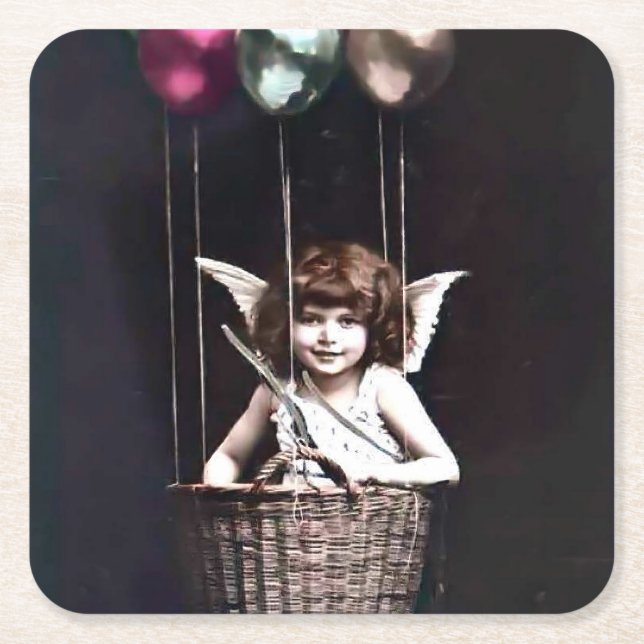 Vintage Cupid Square Paper Coaster (Front)