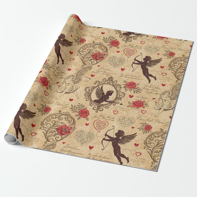 Vintage Cupid Valentine Victorian Wrapping Paper (Unrolled)