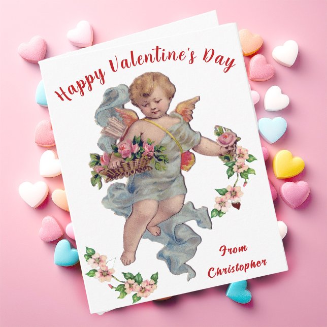 Vintage Cupid Valentine's Day Card Floral Cherub (Creator Uploaded)