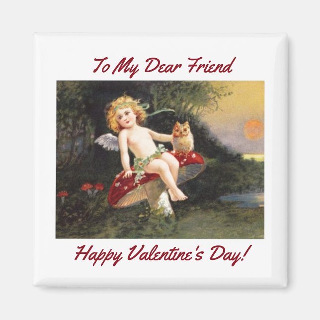 Vintage Cupid With Owl Magnet (Front)