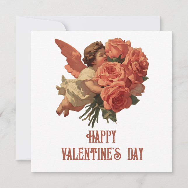 Vintage Cupid with Rose Bouquet Card (Front)