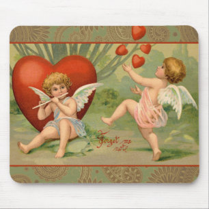Vintage Cupids on Valentines Day with Hearts Mouse Pad