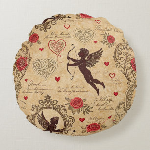 Vintage Cupid's Romantic Pattern (10) Round Cushion