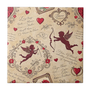 Vintage Cupid's Romantic Pattern (2) Tile