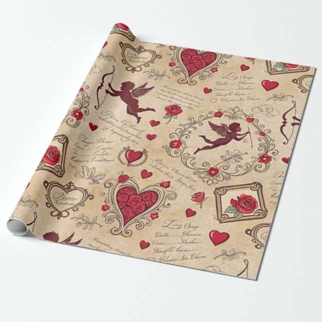Vintage Cupid's Romantic Pattern (2) Wrapping Paper (Unrolled)