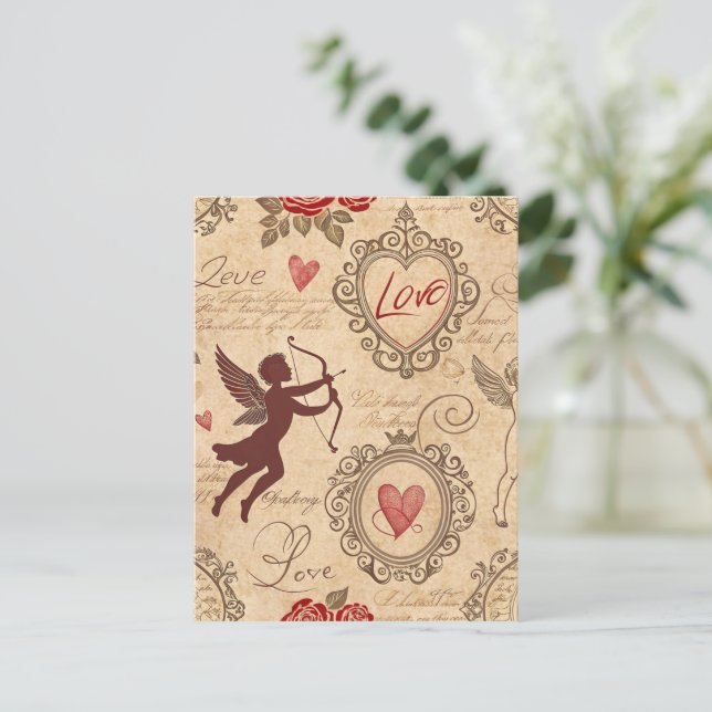 Vintage Cupid's Romantic Pattern (3) Postcard (Standing Front)