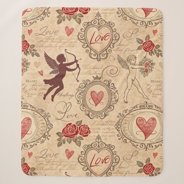 Vintage Cupid's Romantic Pattern (3) Sherpa Blanket (Front)
