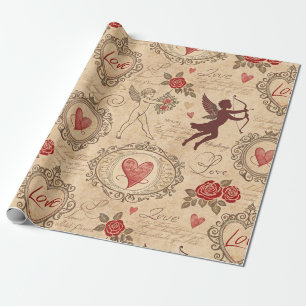 Vintage Cupid's Romantic Pattern (3) Wrapping Paper