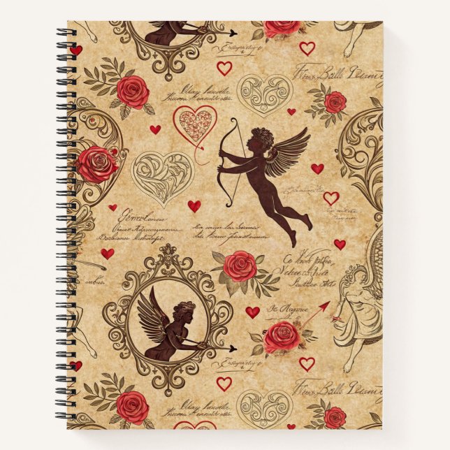 Vintage Cupid's Romantic Pattern (4) Notebook (Front)